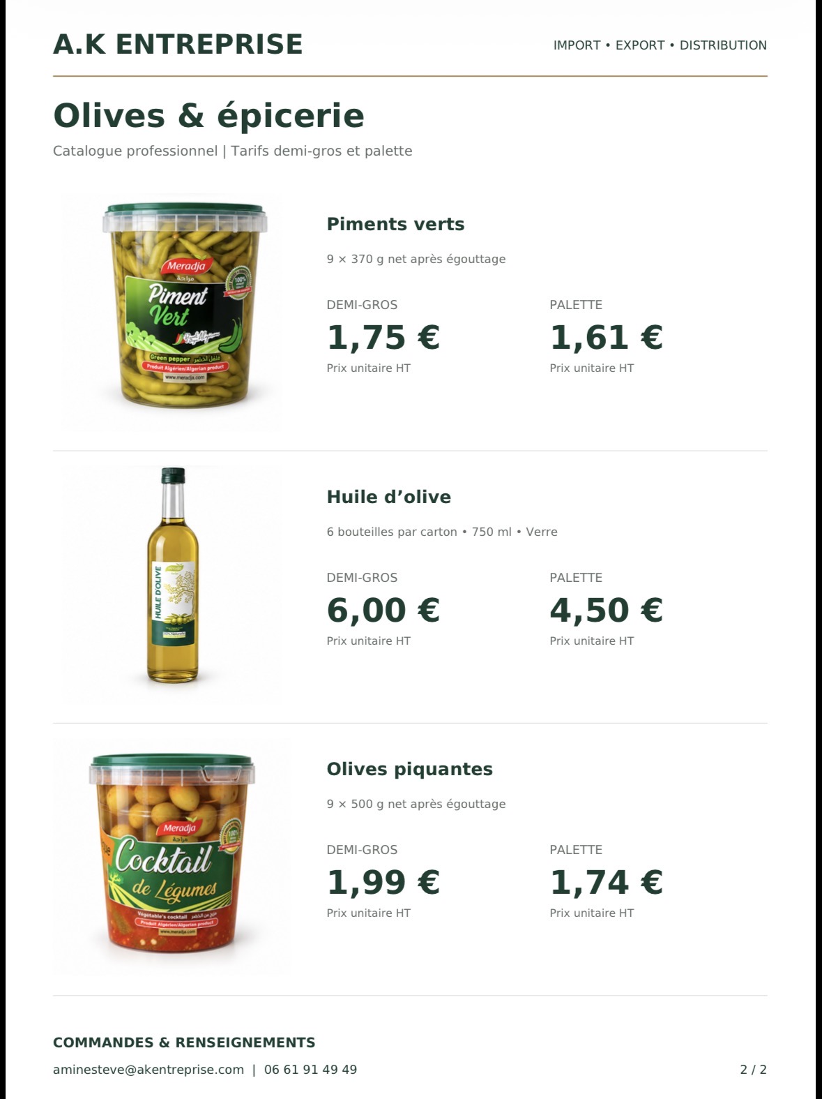 Olives vertes bio d’Algérie en pots de 850 g – Vente en gros